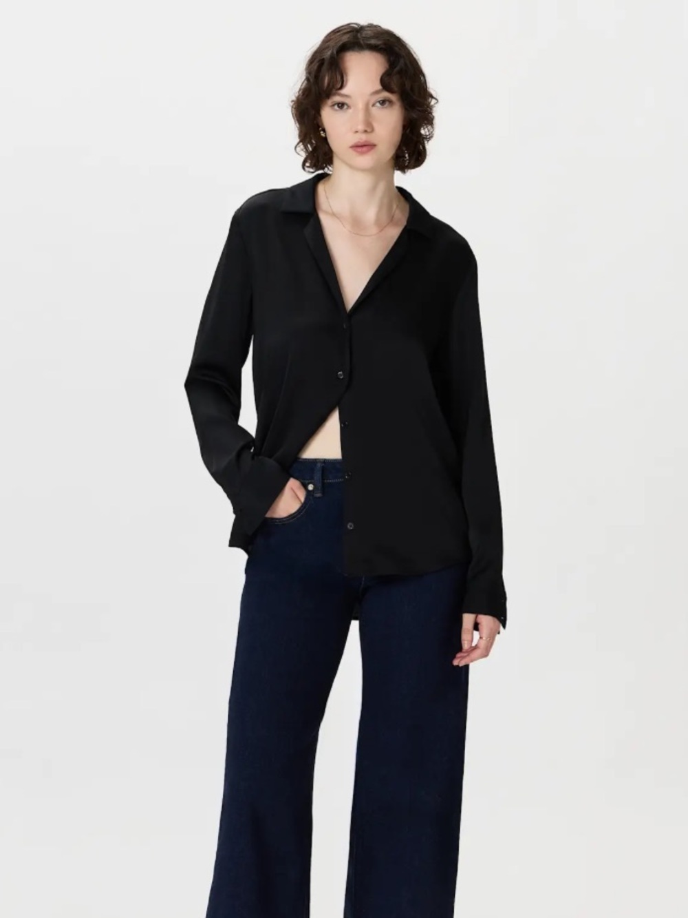Quince Washable Stretch Silk Notch Collar Blouse